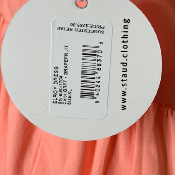 NWT STAUD Strapless Midi Length Elroy Dress in Grapefruit Size XL Tiered Skirt - Picture 11 of 12